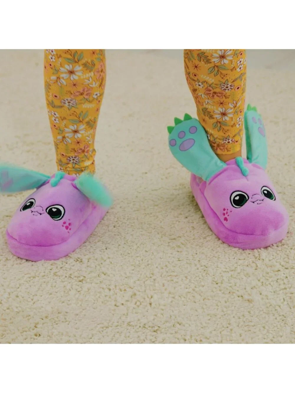 Flipeez Kids Size 9-12 Slippers Dragon Plush Fun Flip Motion Non-Slip Sole